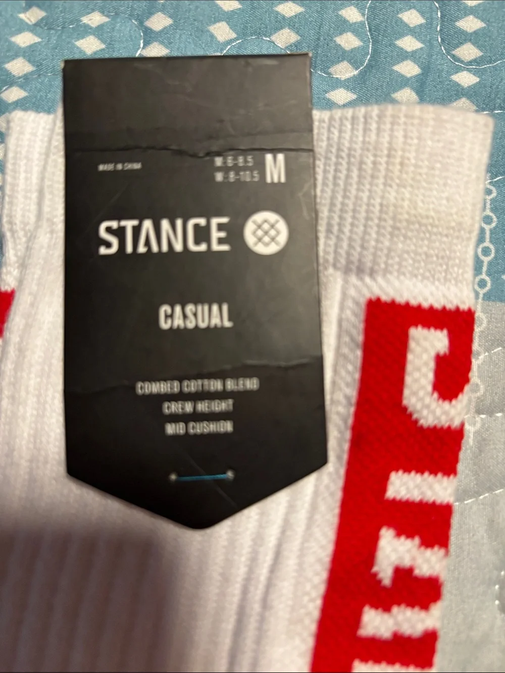 Stance Men’s White Socks with Red & Teal Stripes - Casual Crew New with tag